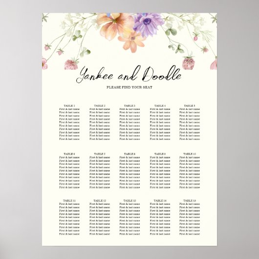 Modern wildflowers spring wedding Seating Chart ポスター (正面)