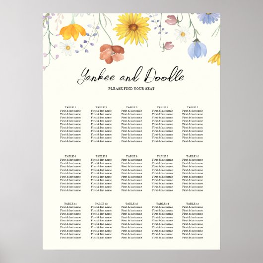 Modern wildflowers spring wedding  Seating Chart ポスター (正面)