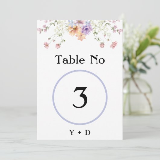 Modern wildflowers spring wedding Table Number 招待状 (スタンド正面)