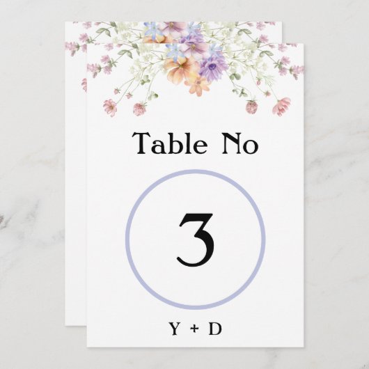 Modern wildflowers spring wedding Table Number  招待状 (正面/裏面)