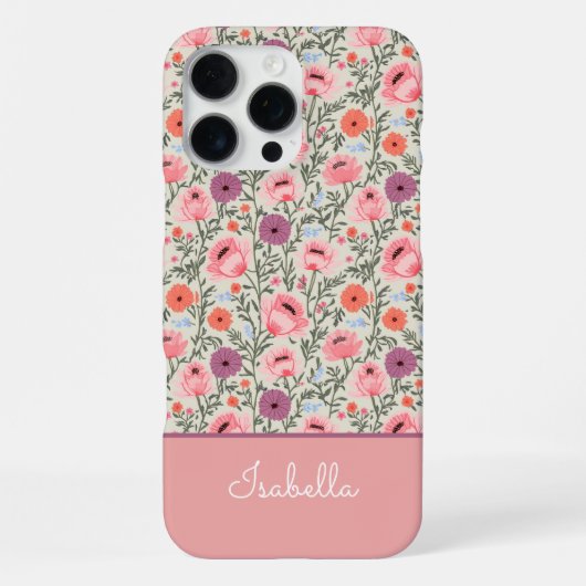Modern Wildflowers with Name iPhoneケース (裏面)