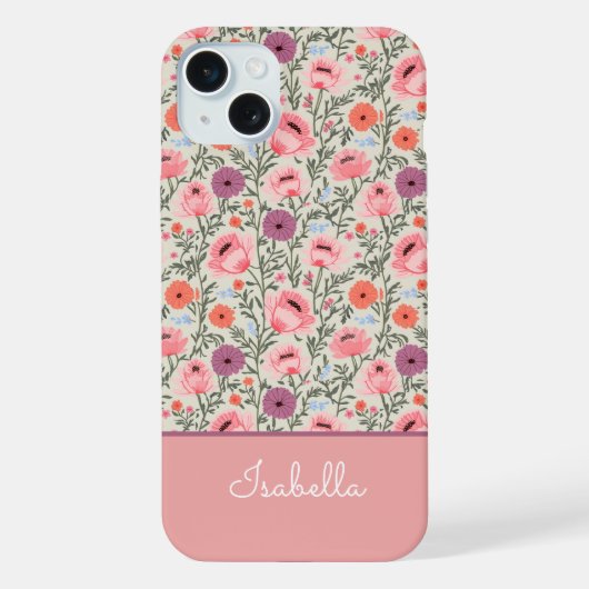 Modern Wildflowers with Name iPhoneケース (裏面)