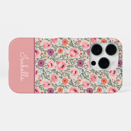 Modern Wildflowers with Name iPhoneケース (裏面横)