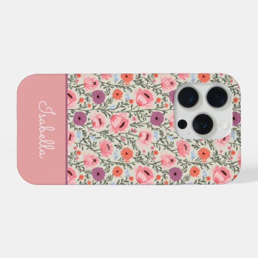 Modern Wildflowers with Name iPhoneケース (裏面横)