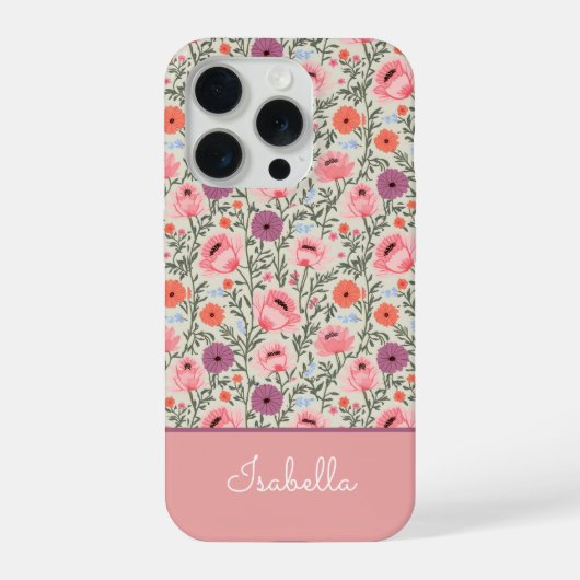 Modern Wildflowers with Name iPhoneケース (裏面)