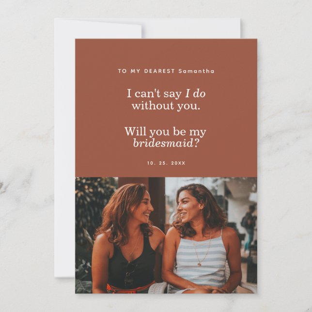 Modern Will You Be My Bridesmaid Photo Card (正面)