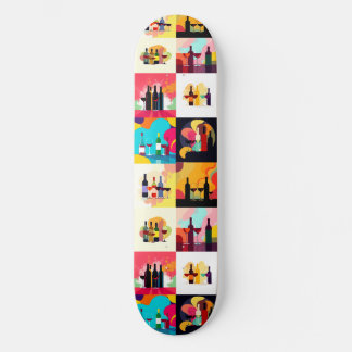 Modern Wine Set Silhouette Collage – Bold Colorful スケートボード