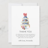 Modern Winter Bow Christmas Tree Baby Shower  サンキューカード (正面)