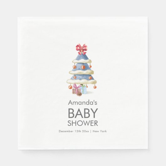 Modern Winter Bow Christmas Tree Baby Shower スタンダードランチョンナプキン (正面)
