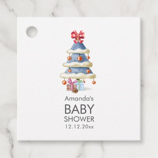 Modern Winter Bow Christmas Tree Baby Shower  フェイバータグ (正面)