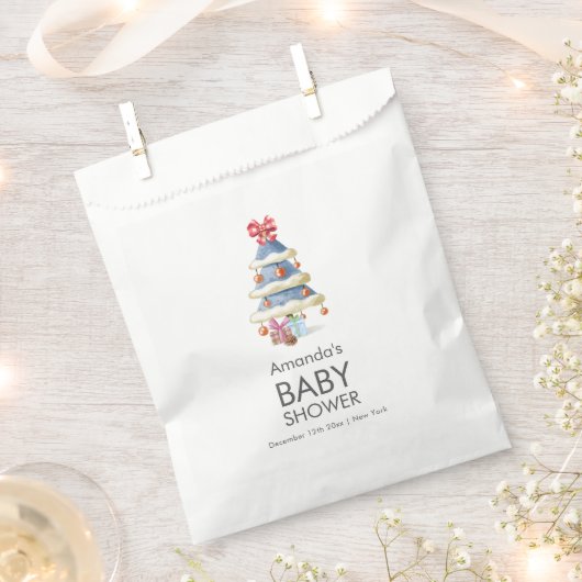 Modern Winter Bow Christmas Tree Baby Shower  フェイバーバッグ (クリップ留めされた状態)