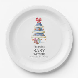 Modern Winter Bow Christmas Tree Baby Shower  ペーパープレート