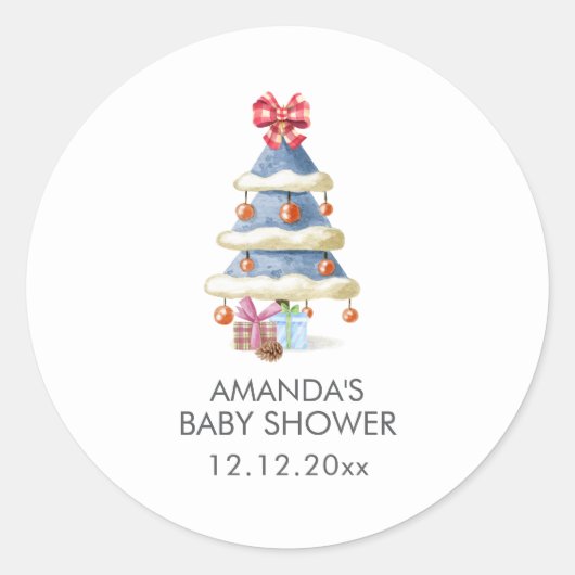 Modern Winter Bow Christmas Tree Baby Shower  ラウンドシール (正面)