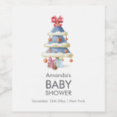 Modern Winter Bow Christmas Tree Baby Shower  ワインラベル (シングルラベル)