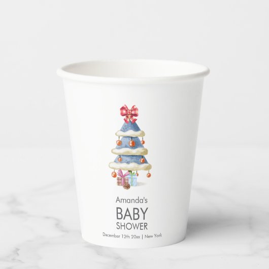 Modern Winter Bow Christmas Tree Baby Shower 紙コップ (正面)