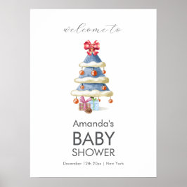 Modern Winter Christmas Tree Baby Shower Welcome ポスター