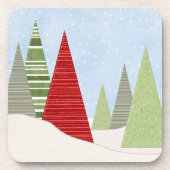 Modern Winter Christmas Trees Art コースター (正面)