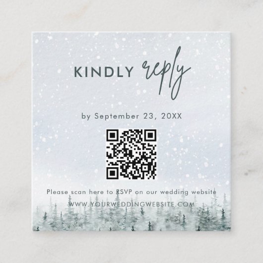 Modern Winter Forest Wedding RSVP Card エンクロージャーカード (正面)