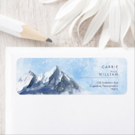 Modern Winter Mountain Pattern Wedding ラベル