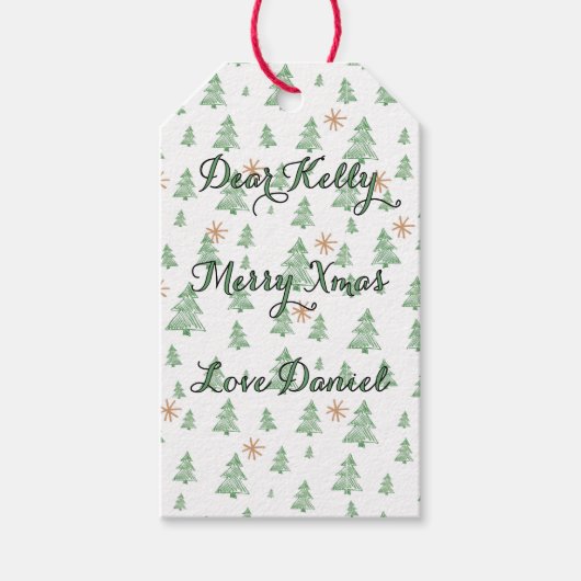 Modern Winter Pine Tree Star ギフトタグ (正面)