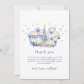 Modern Winter Snow It Take A Village Baby Shower サンキューカード (正面)