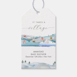 Modern Winter Snow It Takes A Village Baby Shower  ギフトタグ