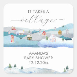 Modern Winter Snow It Takes A Village Baby Shower  スクエアシール