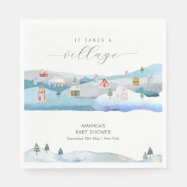 Modern Winter Snow It Takes A Village Baby Shower  スタンダードランチョンナプキン