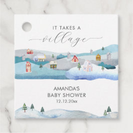 Modern Winter Snow It Takes A Village Baby Shower  フェイバータグ