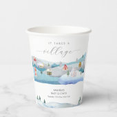 Modern Winter Snow It Takes A Village Baby Shower  紙コップ (裏面)
