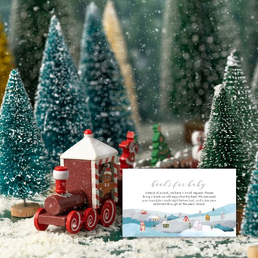 Modern Winter Snow Village Books For Baby Shower エンクロージャーカード