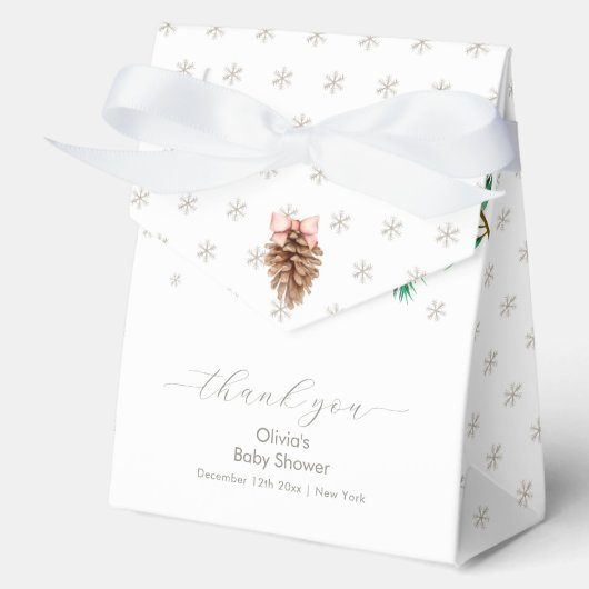 Modern Winter Snowflake Pine cone Baby Shower フェイバーボックス (正面)