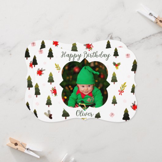 Modern Winter Theme Custom Photo Birthday Card (正面/裏面インサイチュ)