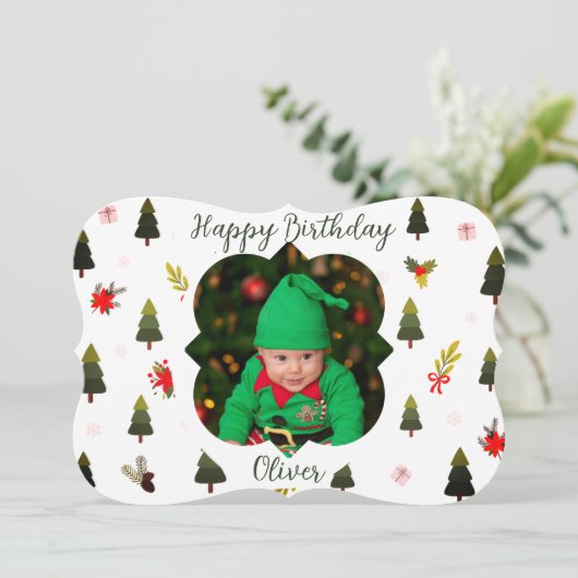 Modern Winter Theme Custom Photo Birthday Card (スタンド正面)
