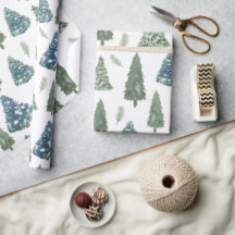 Modern Winter Watercolor Pine Green Tree Christmas