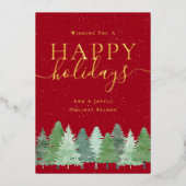 Modern Winter Woodland Your Logo Festive Red Gold 箔シーズンカード (正面)