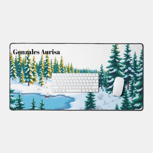 Modern Winter Yellowstone Scenic デスクマット (キーボード&マウス)
