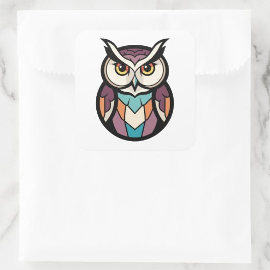 Modern Wisdom Owl Illustration スクエアシール (バッグ)
