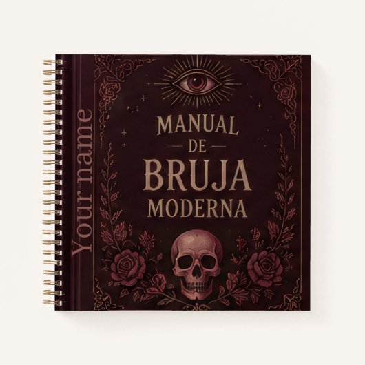 Modern Witch Skull Burgundy Roses Black Journal ノートブック (正面)
