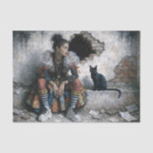 Modern Woman and Black Cat Decoupage 薄葉紙 (正面)