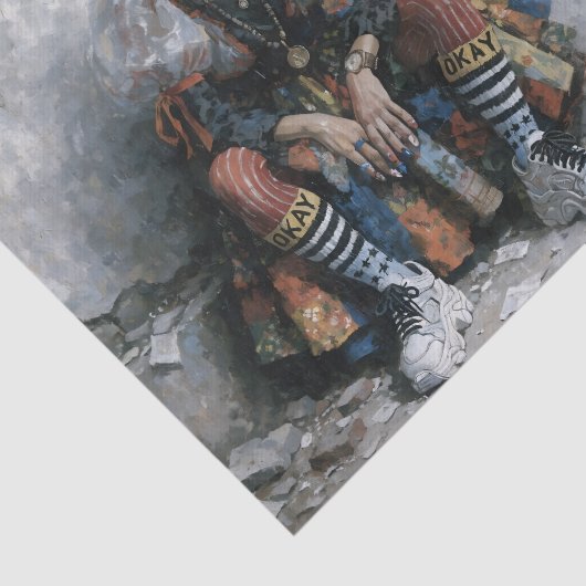 Modern Woman and Black Cat Decoupage 薄葉紙 (詳細)