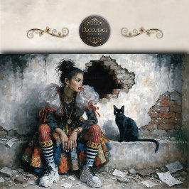 Modern Woman and Black Cat Decoupage 薄葉紙