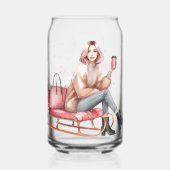 Modern Woman on Sleigh Christmas  ガラス缶 (左)