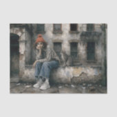 Modern Woman with Cat Urban Decoupage 薄葉紙 (正面)