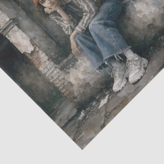 Modern Woman with Cat Urban Decoupage 薄葉紙 (詳細)