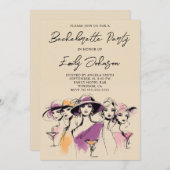 Modern Women Cocktails Illustration Bachelorette 招待状 (正面/裏面)