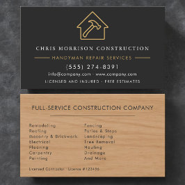 Modern Wood Black Gold Handyman Construction  名刺