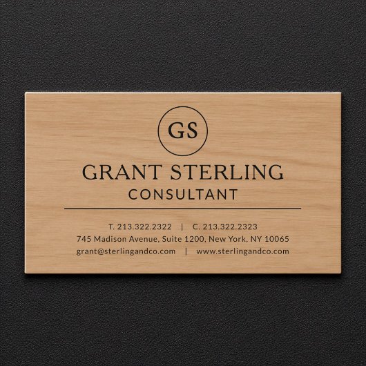 Modern Wood Consultant Luxury Monogram 名刺