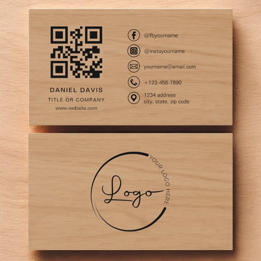 Modern Wood Professional Company Logo QR Code  名刺