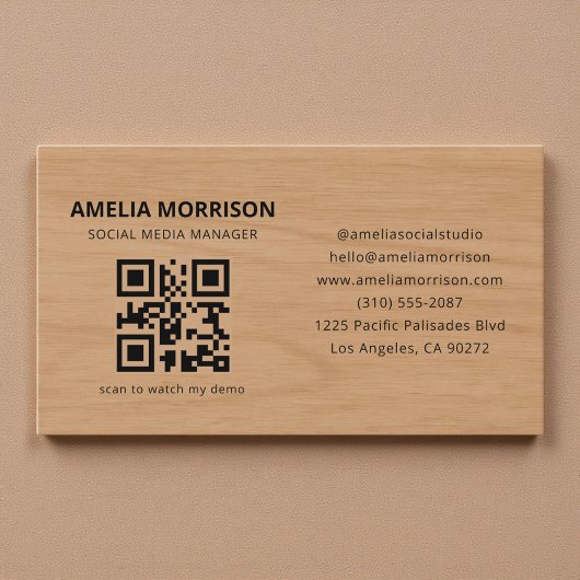 Modern Wood QR Code Minimalist Professional 名刺